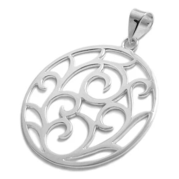 BEAUTIFUL STERLING SILVER FERN FROND FILIGREE FILLED CIRCLE PENDANT. - Picture 1 of 2